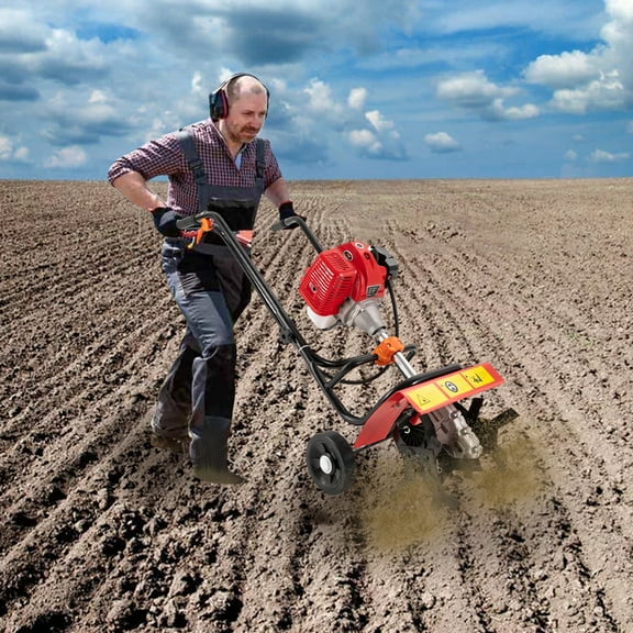 Fichiouy Tiller Cultivator 52CC 2Stroke Gas Power Garden Rototiller Cultivator Yard Mini 1900W