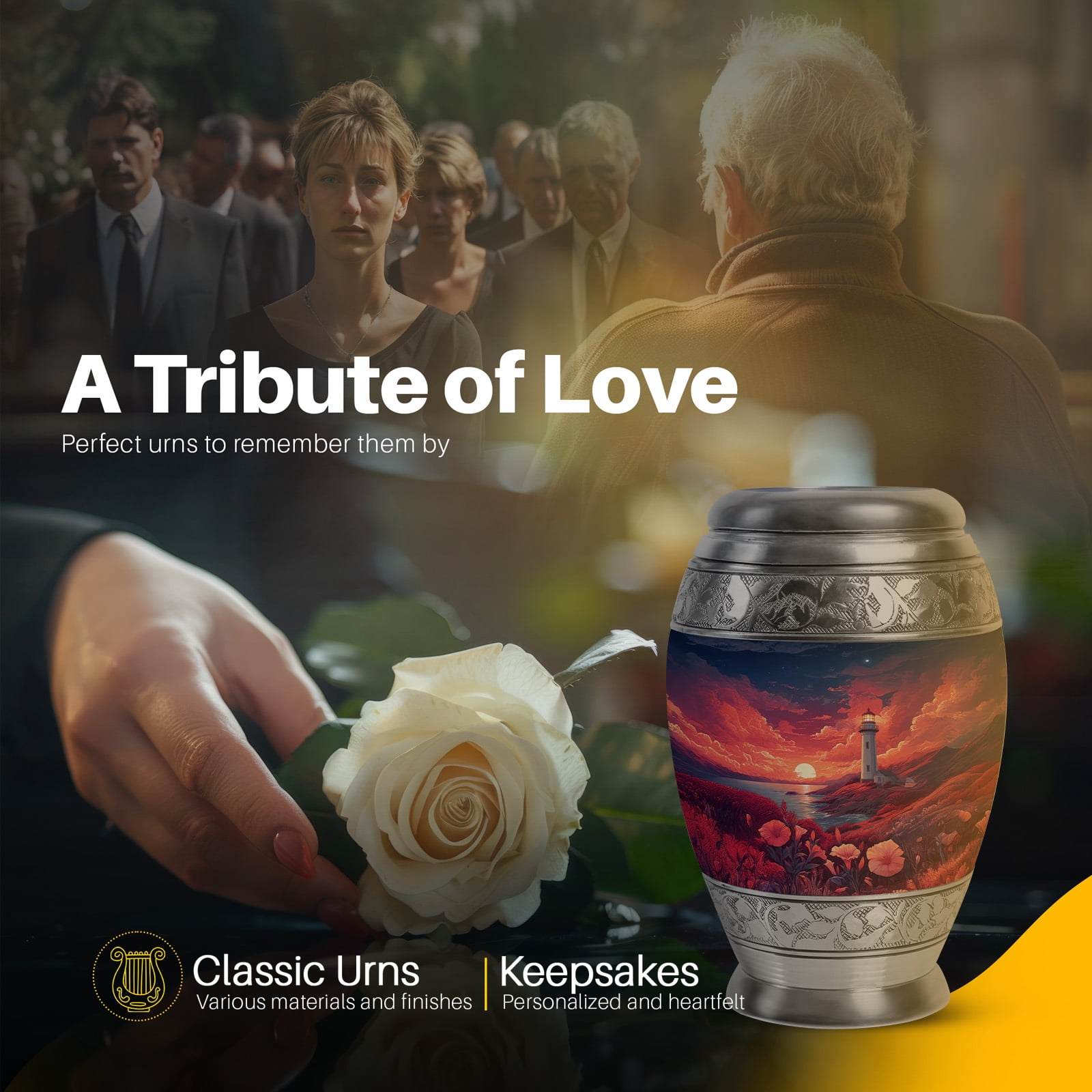 Yatskia Sunset Lighthouse Small Cremation Urns for Human Ashes Adult Men and Women, Large Memorial Urn for Ashes Adult, (Monar 10 Inch and 3 Inch)