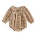 thumbnail image 5 of Akiihool Baby Girls' Clothing Newborn Baby Girl Fall Winter Clothes Coming Home Outfit Ruffle Romper Cute Ribbed Knit Jumpsuit Headband Khaki,3-6 Months, 5 of 7