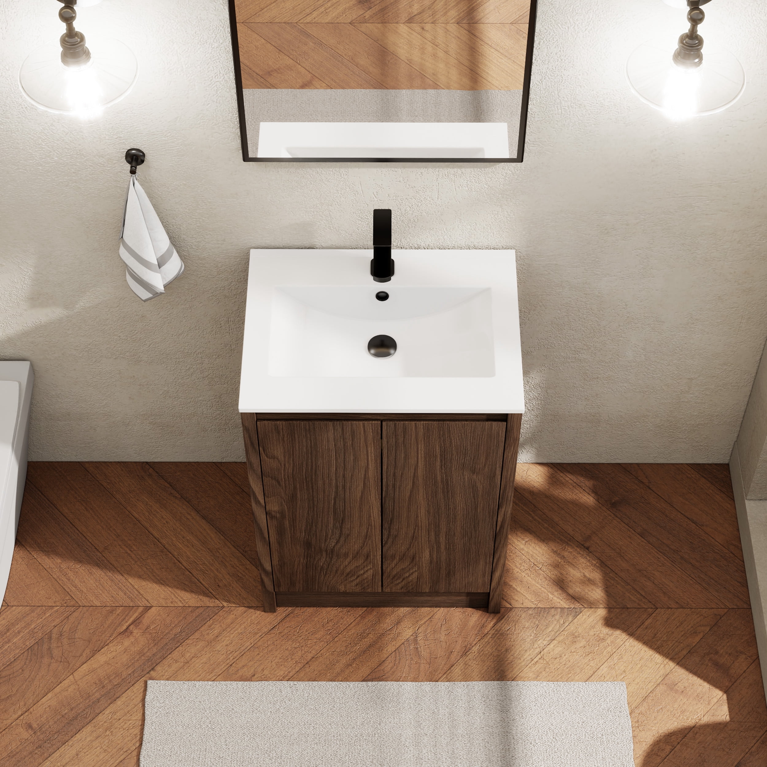 24" Wood Bathroom Vanity Set with Sink Top, Faucet and Drain, Without Mirror