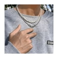 thumbnail image 3 of Collar De Cadena Y Perlas Hip Hop Moda Para Hombre Y Mujer Plata, 3 of 4