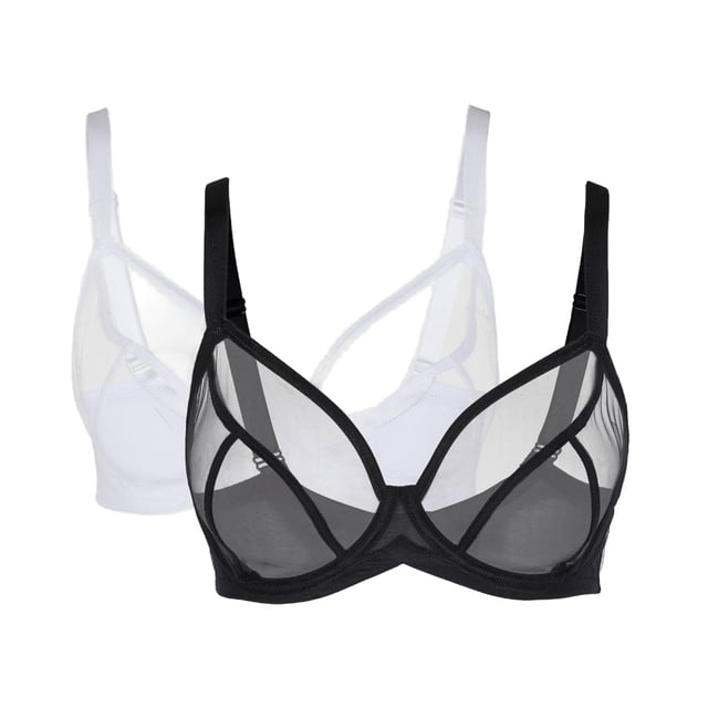 Gorgeous - Sujetador de Transparente para Mujer - Pack de 2 (Negro, Blanco)