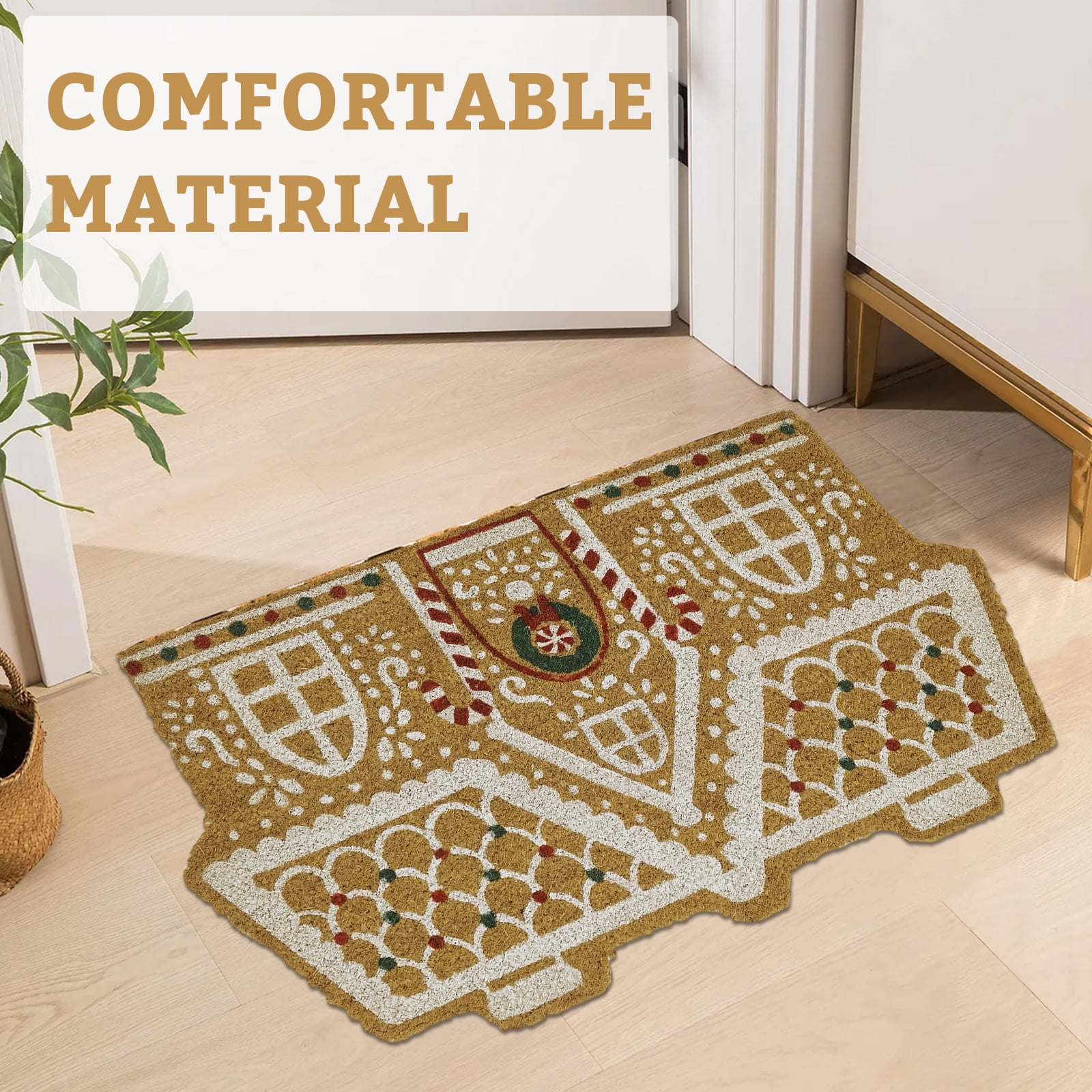 Gingerbread & Candy Cane Festive Holiday Design Welcome Doormat For Christmas And Thanksgiving, Crystal Velvet Fabric Crafted With Exquisite Edging Technology, Soft