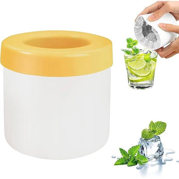 Xiao Hua Molde cilíndrico de silicona para cubitos de hielo, nuevo molde para hacer cubitos de hielo 3D, molde descompresor de hielo tipo rejilla, fácil de liberar (amarillo-blanco)