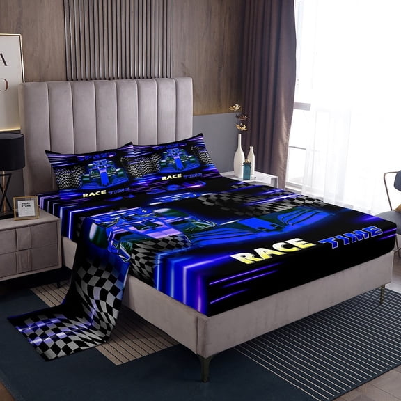 Erosebridal Sport Car Sheet Set Twin,Buffalo Plaid Bedding Sets Twin Size,Extreme Sport Twin Sheet Sets,Microfiber Car Room Decorative,3pcs