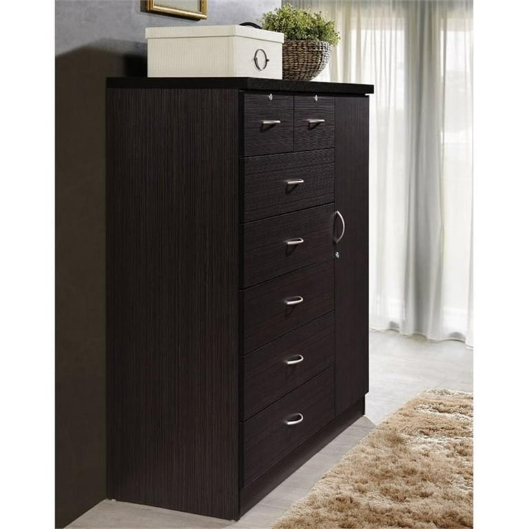Hodedah Bedroom Dresser: 7-Drawer Chest with Locks, 1-Door, 3