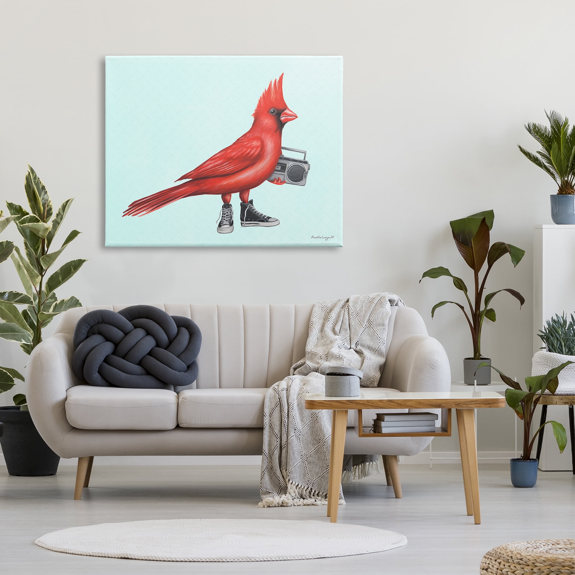 Stupell Industries Cardinal Bird Black Sneakers Retro Boombox Illustration Graphic Art Gallery Wrapped Canvas Print Wall Art, Design by Amelie Legault