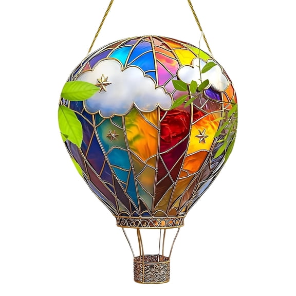 Hibibud Solar Hot Air Balloon Lantern with Flame Acrylic Hanging Ornament,Flickering Hanging Solar Lights for Garden Patio Yard Pathway Decoration