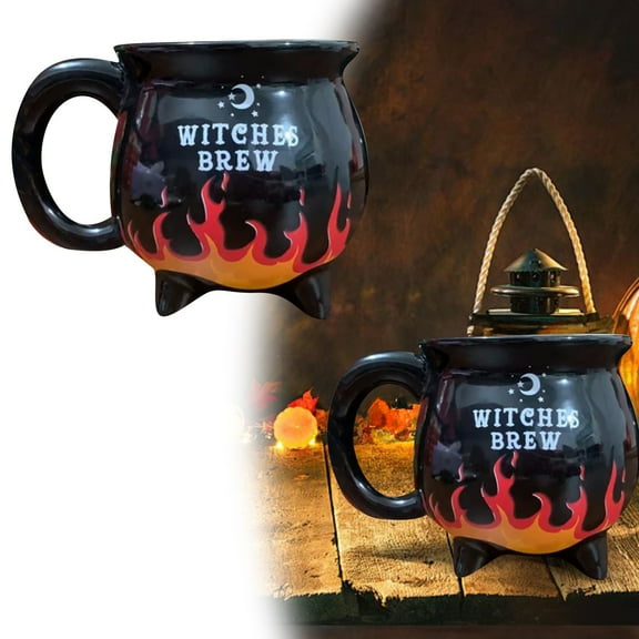 Halloween Themed Witch Mug Ceramic Cup with Color Changing Flame Effect for Coffee and Tea for Hot Drinks at Home