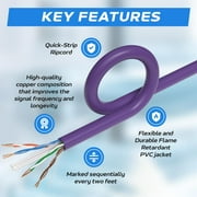 Cables Direct Online 500FT Cat6 Solid Bare Copper 23AWG Bulk Ethernet Cable, CMR ETL Riser, 550MHz POE (Power Over Ethernet) Wire – Purple