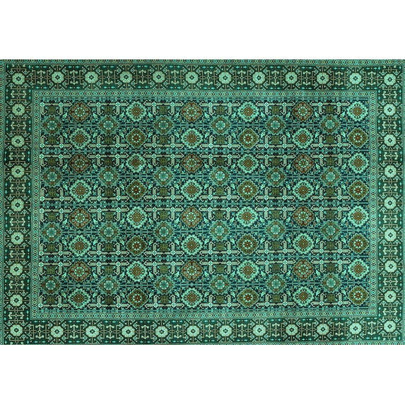 Ahgly Company Machine Washable Indoor Rectangle Persian Turquoise Blue Traditional Area Rugs, 2' x 5'