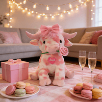 Adorable Pink Highland Cow Stuffed Animal Plush, 14" Butterfly Flower Soft Toy, Valentine's Day Gift for Women Men, Birthday Present, New Year Home Decor