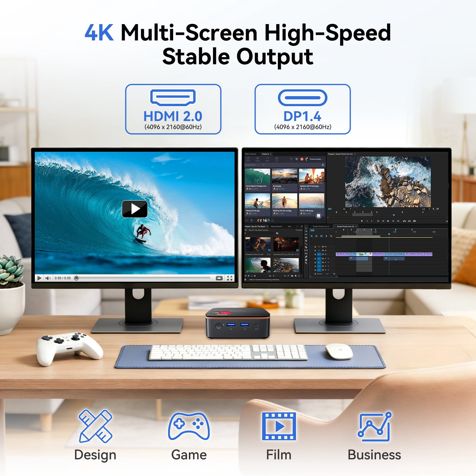 Blackview Mini PC 16GB RAM 512GB SSD, AMD Ryzen 3300U(Up to 3.5 GHz) Small Desktop Computer Windows 11 Pro with 3-Year Warranty, Dual 4K@60Hz, WiFi 6/Bluetooth 5.2, Mini Computers for Home/Business