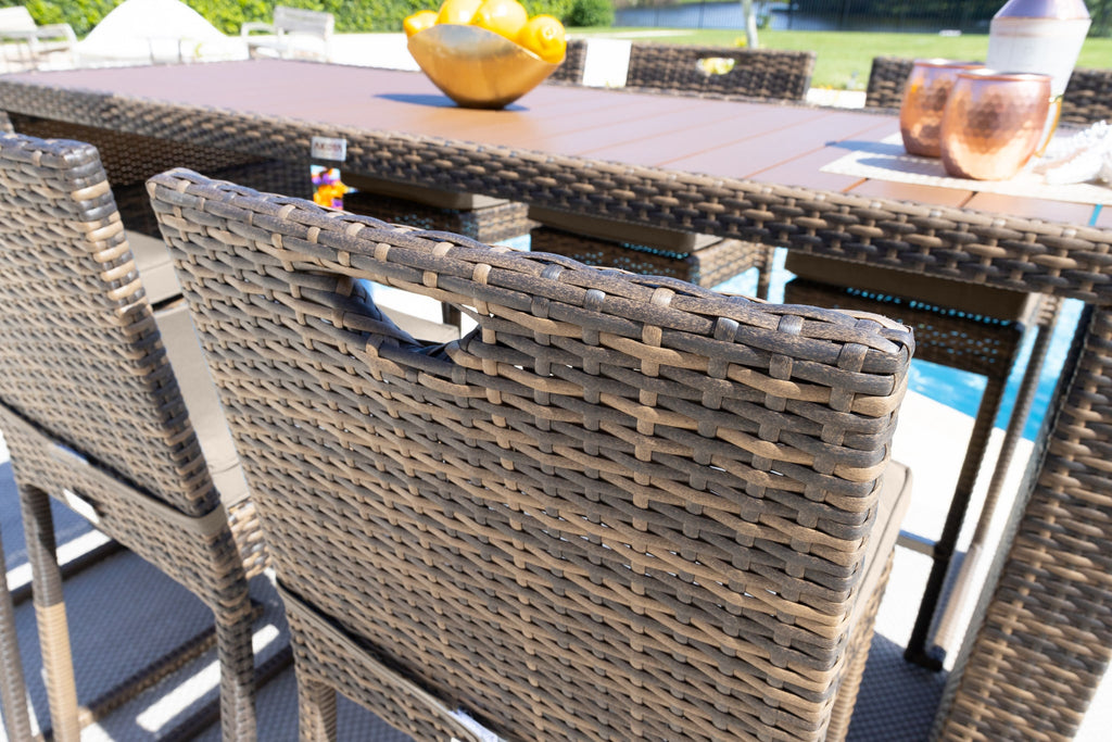 Sorrento 7-Piece Resin Wicker Outdoor Patio Furniture Bar Set in Brown w/Bar Table and Six Bar Chairs (Flat-Weave Brown Wicker, Sunbrella Canvas Taupe) - image 5 of 5