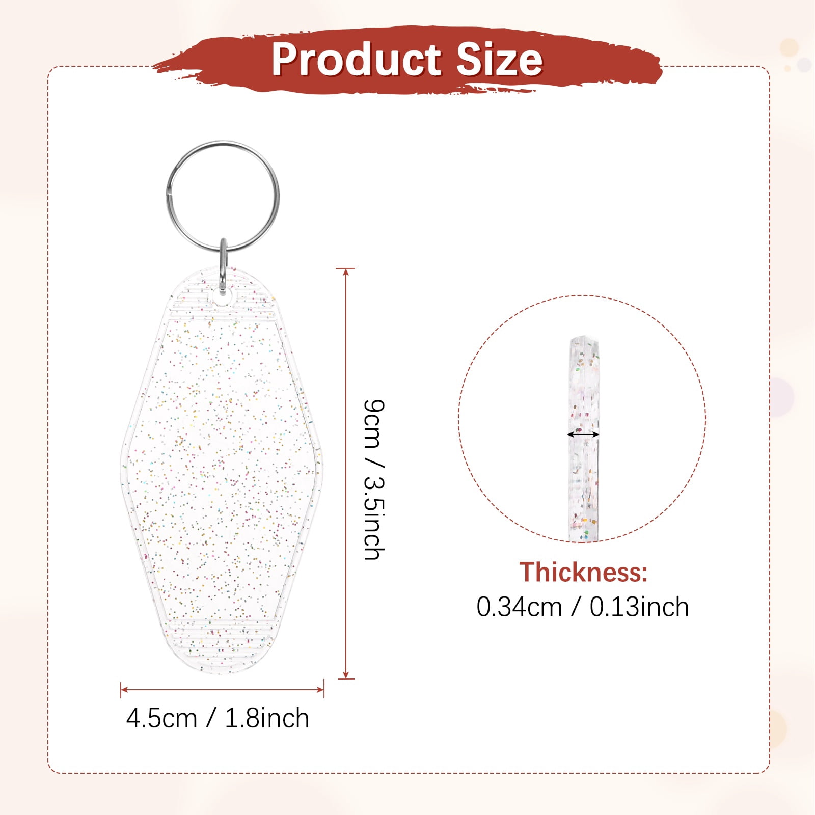 Blank Hotel Keychain Tags [30PCS] - Plastic Rhombus Blank Motel Keychain for Luggage Labels [Glitter Clear] Vintage Key Tags