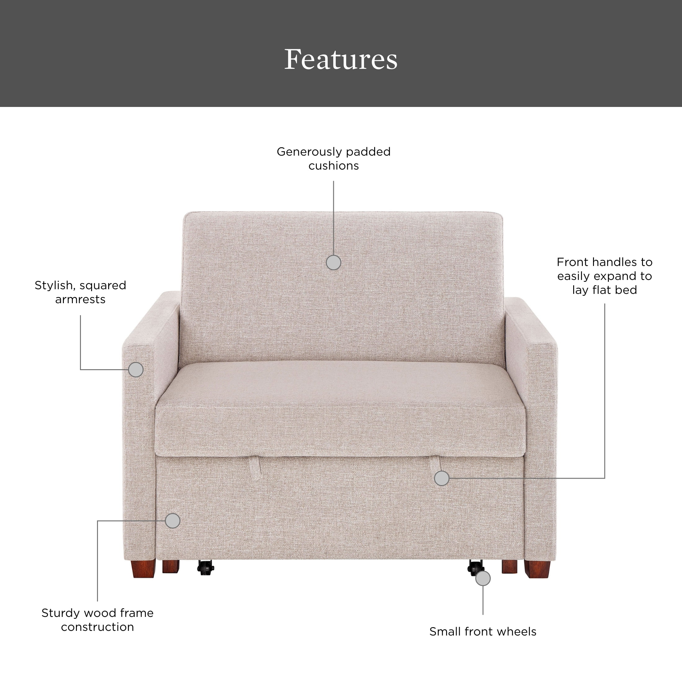 Better Homes & Gardens Nolan Pull Out Sleeper Accent Chair, Wheat