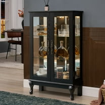 CQSXDA Vintage Charm Lighted Curio Cabinet Black MDF Glass 43" Display Furniture with Adjustable Shelves
