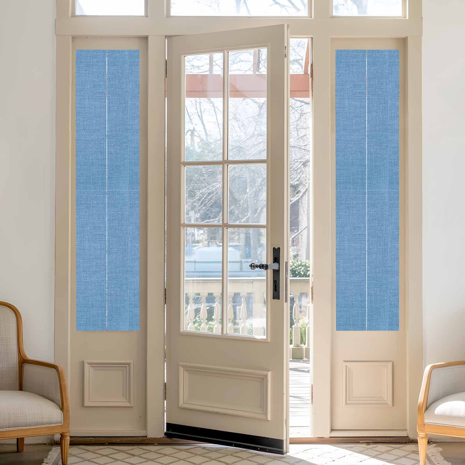 Reusable Static Cling Window Tints, Blue Window Privacy Film Frosted, Farmhouse Burlap Solid Blue Color Modern Linen Texture Heat Control Windows Films for Offices, Balcony, 29.5 x 118 Inches