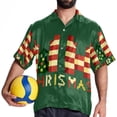 thumbnail image 4 of Christmas Font Men's Casual Printed Button Down Short Sleeve Poplin Hawaiian Beach Shirt with Spread Collar Tops, 4 of 6