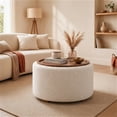 thumbnail image 7 of Gelloan 28" Round Storage Ottoman Coffee Table, Modern Boucle Ottoman with Lift-Off Lid and Solid Wood Legs for Living Room, Bedroom, Corners, Apartments,Boucle White, 7 of 7
