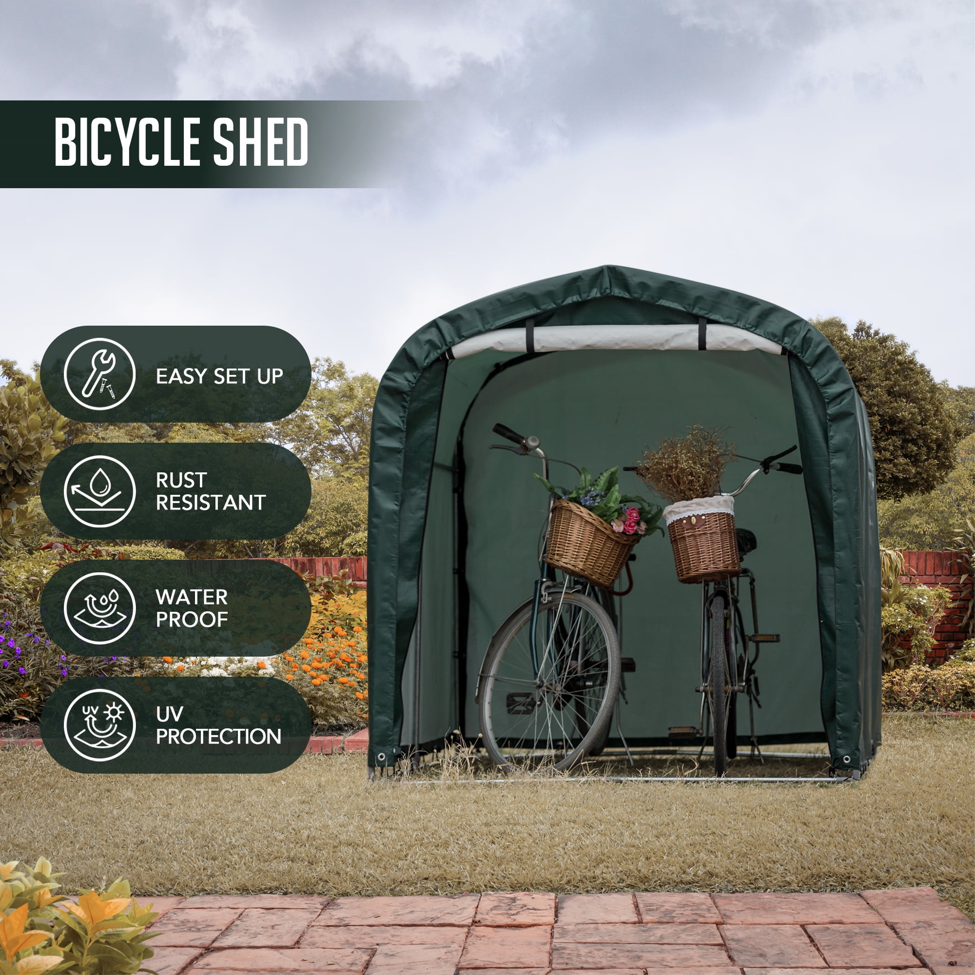 Outdoor Storage Shed 7 x 5Ft Heavy Duty Portable Storage Shelter with Roll-up Zipper Door for Bike, Mower, Garden Storage