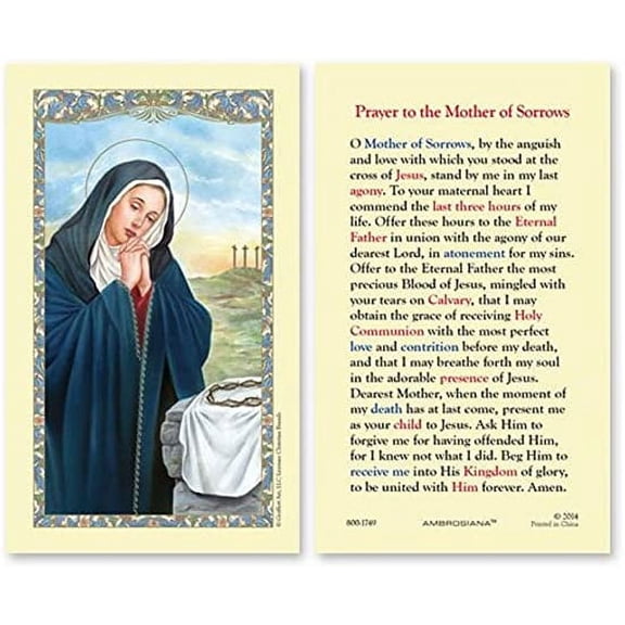 25 Pack - Our Lady of Sorrows (Prayer to The Mother of Sorrow) Holy Card
