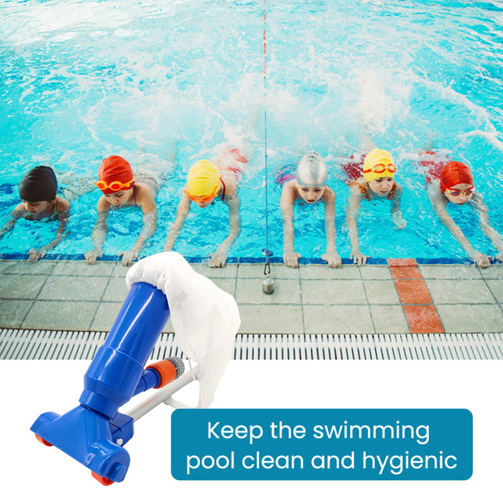 Portable Swimming Pool Vacuum Cleaner Cleaning Kit, Reinforced Suction Head with Side Brush & Filter Bag, Pool Cleaning Tools for Above Ground Inground Pools Spa