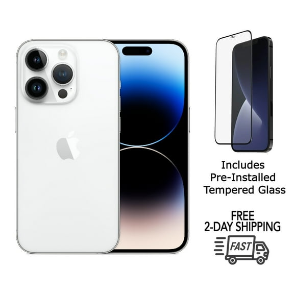 Pre-Owned Apple iPhone 14 Pro A2650 (Fully Unlocked) 256GB Silver w/ Pre-Installed Tempered Glass