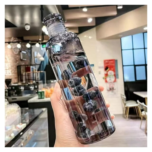 Plastic Water Bottle, Transparent With Time Scale Water Bottle, Drink Bottle,Sports Bottls for Cycling, Gym, Camping