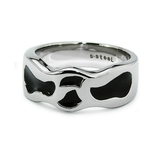 Tioneer Stainless Steel Contemporary Black Enamel Biker Style Ring