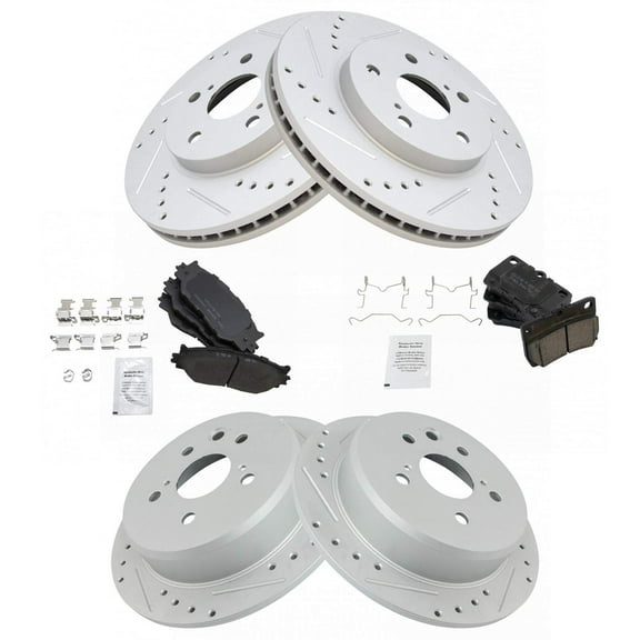 TRQ Front and Rear Performance Brake Pad & Rotor Kit Brake Pads Brake Rotors Set Ceramic Premium G-Coated Fits Select 2006-2008 Lexus IS250