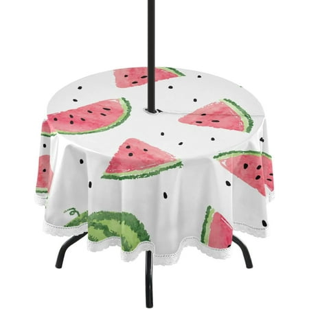 

SKYSONIC Watermelon Round Tablecloth with Zipper Umbrella Hole Waterproof Washable Polyester Fabric Table Cover for Outdoor Patio Garden Party 60 Inch