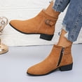 thumbnail image 5 of Women's Ankle Boots Suede Almond Toe Short Booties with Zipper Chunky Low Heeled Dress Fall Winter Boots, 5 of 8