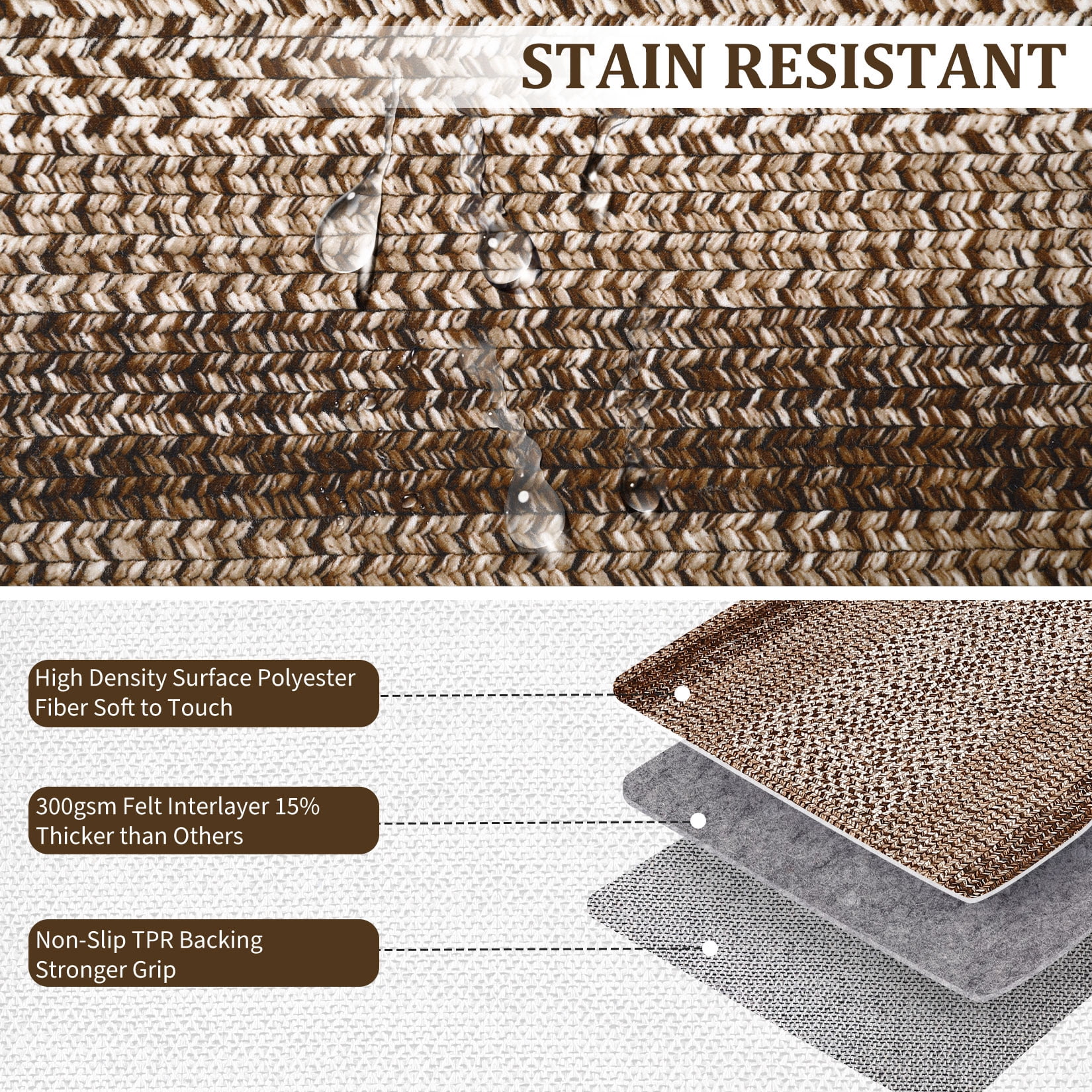 CAROMIO Washable 4' x 6' Area Rug for Living Room Modern Imitation Braided Pattern Geometric Indoor Carpet Non Slip, Brown