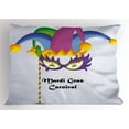 thumbnail image 1 of Mardi Gras Pillow Sham Mardi Gras Carnival Inscription with Traditional Party Icons Clown Costume Hat, Decorative Standard Size Printed Pillowcase, 26 X 20 Inches, Multicolor, by Ambesonne, 1 of 2
