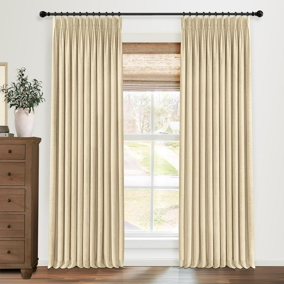 LKYUHGS-Pinch Pleated Blackout Curtains 102 Inch Long, Linen Blend, 100% Blackout Drapes with 20 Hooks, Ideal for Bedroom and Living Room, 40" W x 102" L (Pack of 2), Dark Linen
