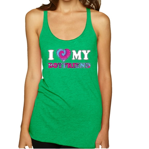 Wild Bobby, I Love My Boyfriend Tie Dye Pop Culture Tri-Blend Racerback Tank Top, Envy, Small