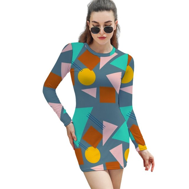 Robe Rétro avec Motif Évasé Bleu Col Carré Robe Élégante Mode Féminine Robe Imprimée Rétro Motif Robe Courte Y2K