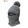 thumbnail image 3 of Spencer Womens Beanie Hat Winter Hat Scarf Mask Set Ladies Warm Earmuff Hat Cable Knitted Pom Pom Hats "Gray", 3 of 7