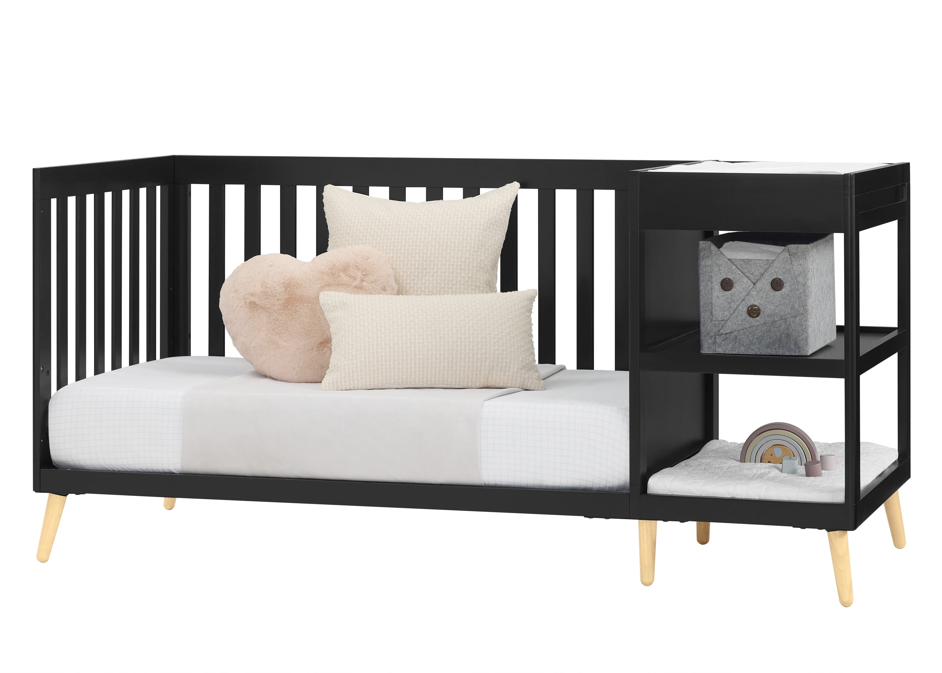 Delta Children Essex 4-in-1 Convertible Crib and Changer, Black Ebony w/Natural Knobs