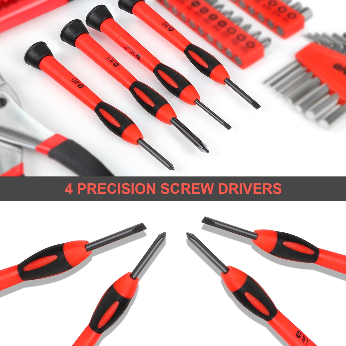 DNA Motoring 39-Piece Portable Tool Kit with Screwdriver, Pliers, Hammer, Hex Set - Red