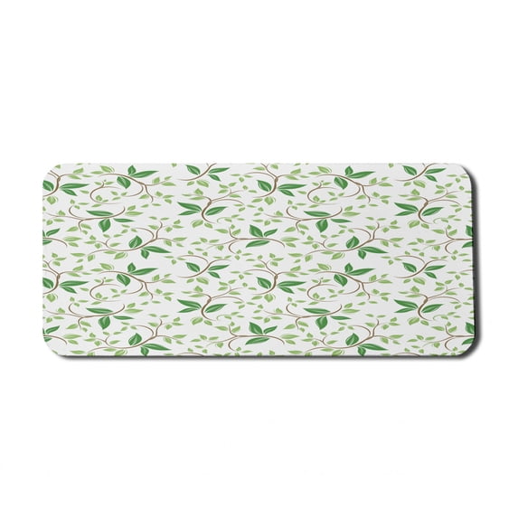 Leaf Computer Mouse Pad, Ivy Patterns with Tiny Green Leaves Branches Creme Contemporary Illustration, Rectangle Non-Slip Rubber Mousepad X-Large, 35" x 15" Gaming Size, Green Brown, by Ambesonne