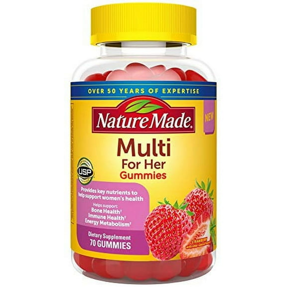Nature Made Multivitamin for Her Gummies, Multivitamin for Women, 13 Key Nutrients to Help Support Immune & Bone Health, Energy Metabolism, Excellent Source of Folic Acid, 70 Multivitamin Gu