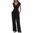 thumbnail image 2 of Scacto Women 2 Piece Outfit Sets, Short Sleeve V-Neck Ruched Top & Wide Leg Pants, Casual Daily Wear Gym Sweatsuit, 2 of 4