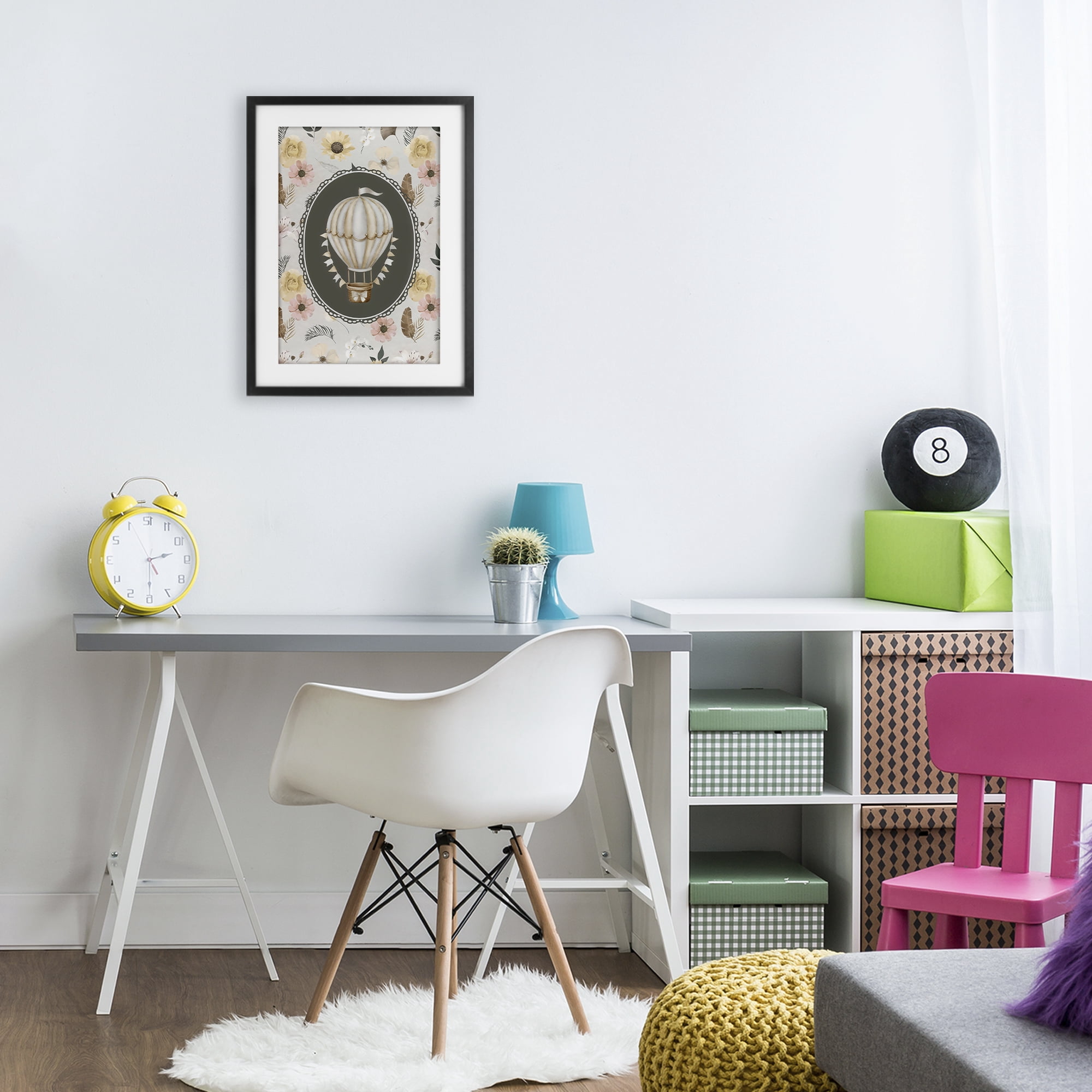 Stupell Industries Sunnyside Balloon over Florals Black Framed Print Under Glass, design by Ink Drop Loft