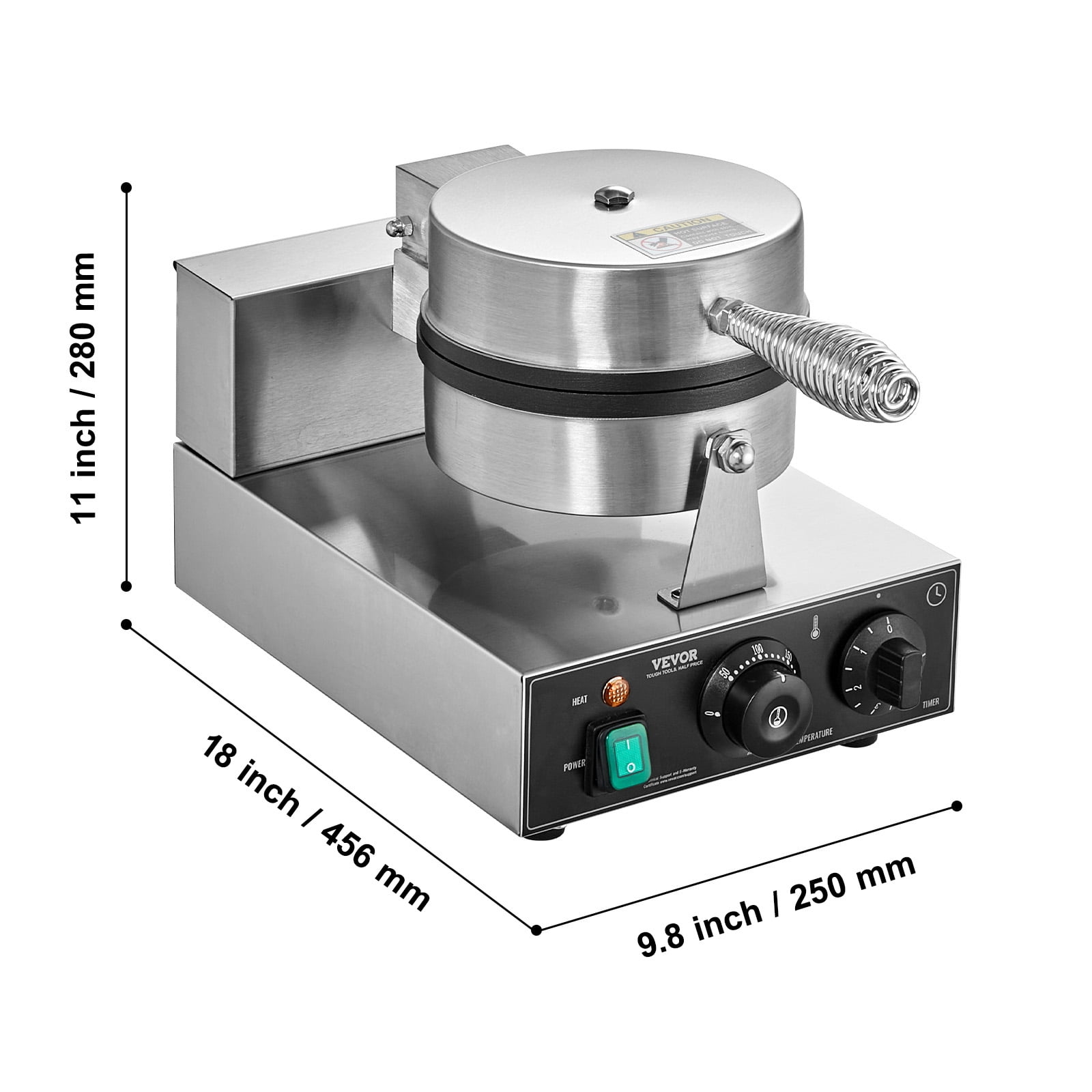 VEVOR Commercial Waffle Maker, 1230W Round Waffle Baker Machine, Non-Stick Stainless Steel Belgian Waffle Iron with Temperature and Time Control, Handle, for Restaurant Bakery Snack Bar Family