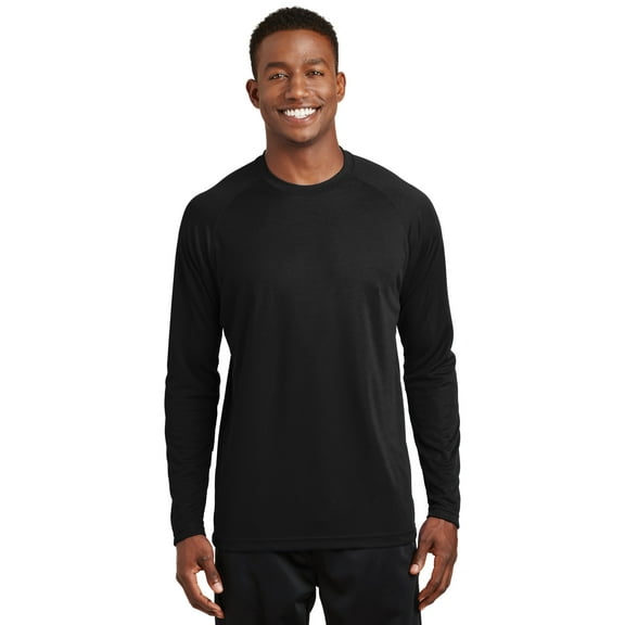 Sport-Tek Mens Dry Zone Long Sleeve Raglan T-Shirt, XS, Black