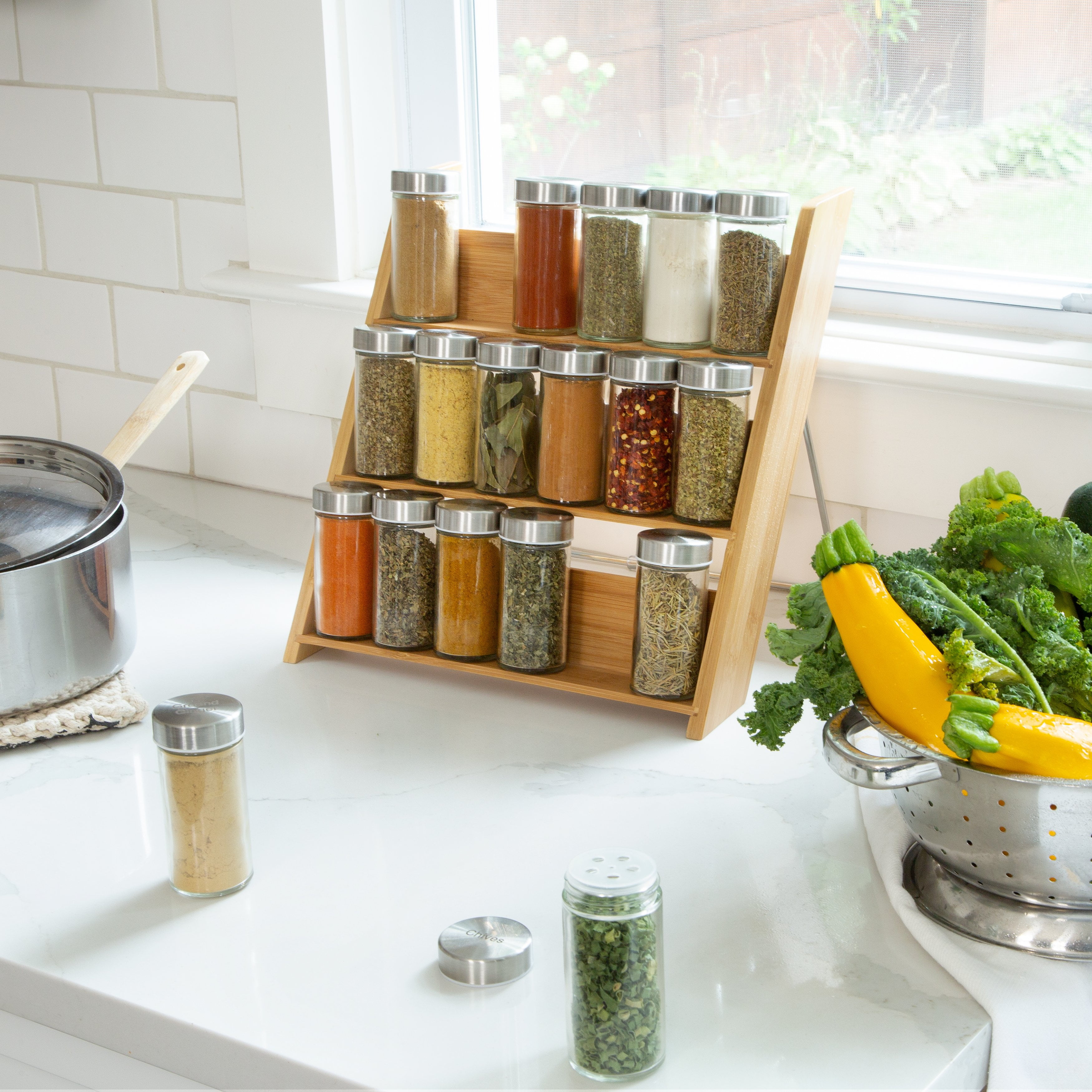 Orii 18-Jar Bamboo Counter To Drawer Spice Rack