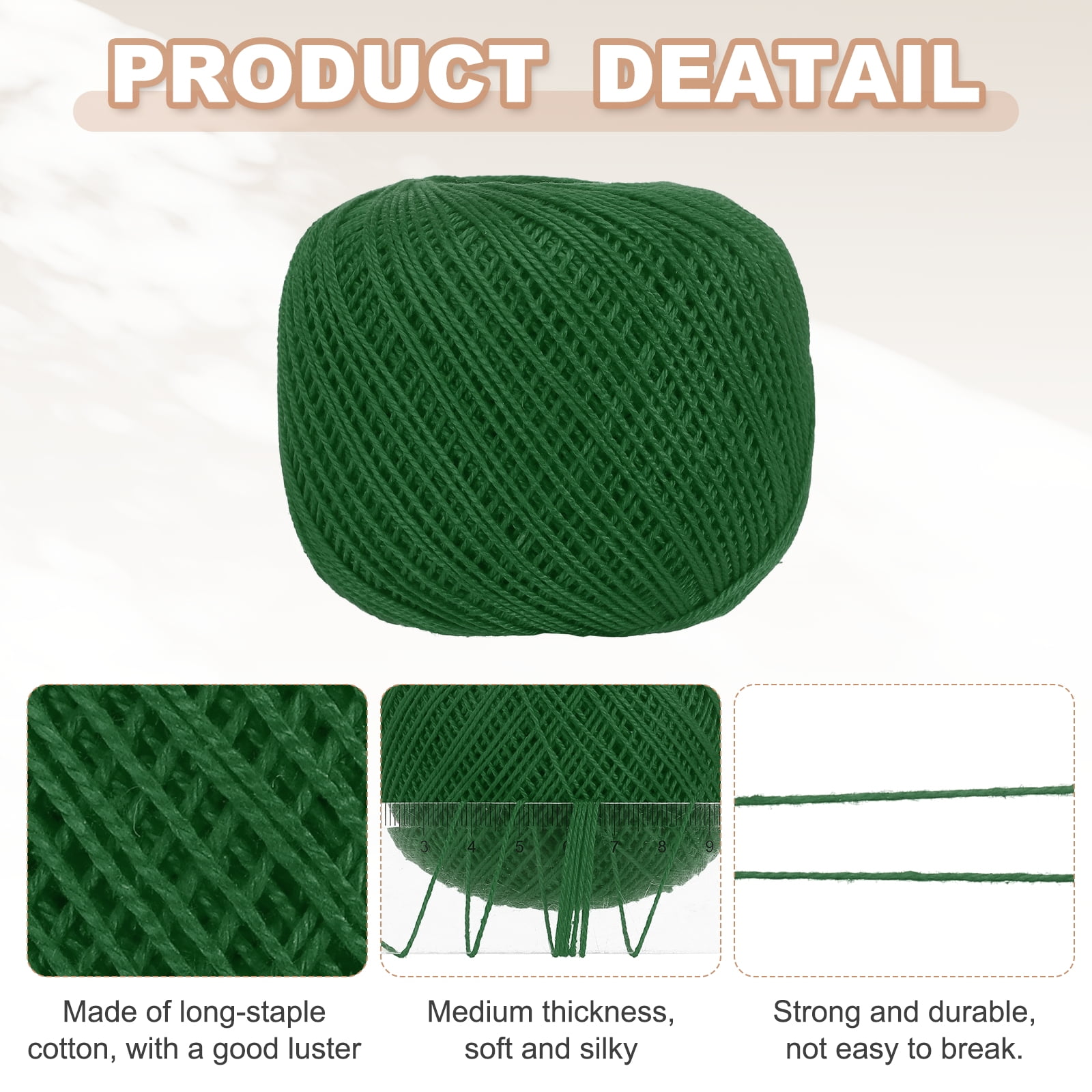 3 Rolls 164 Yards Size 3 Green Pearl Cotton Crochet Thread Lace Weight Yarn Tatting Thread for Crocheting Knitting Embroidery Sewing