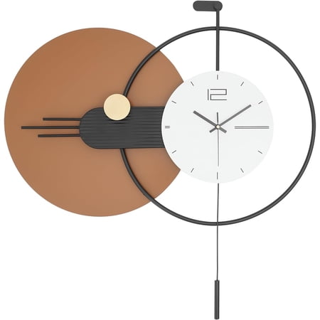 Large Modern Wall Clock 31 Silent Pendulum Clock Living Room Decorative Metal Wall Clock with Quartz Movement & Pre-drilled Holes Indoor Home Decor (Brown)